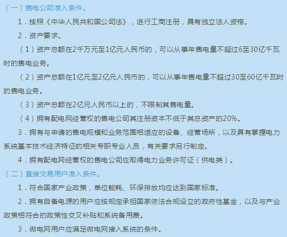 售电公司准入条件